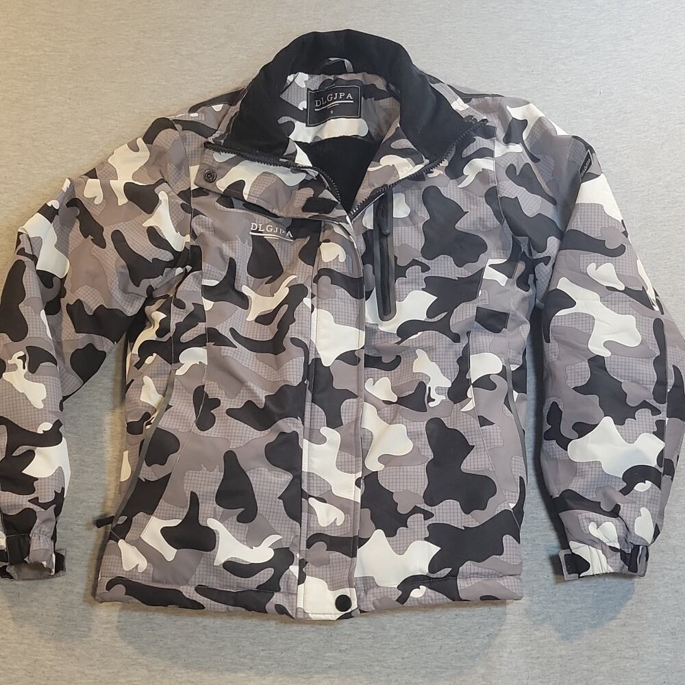 DLGJPA Men's Gray Black White Camo Lined Insulated Full Zip Stand-Up S